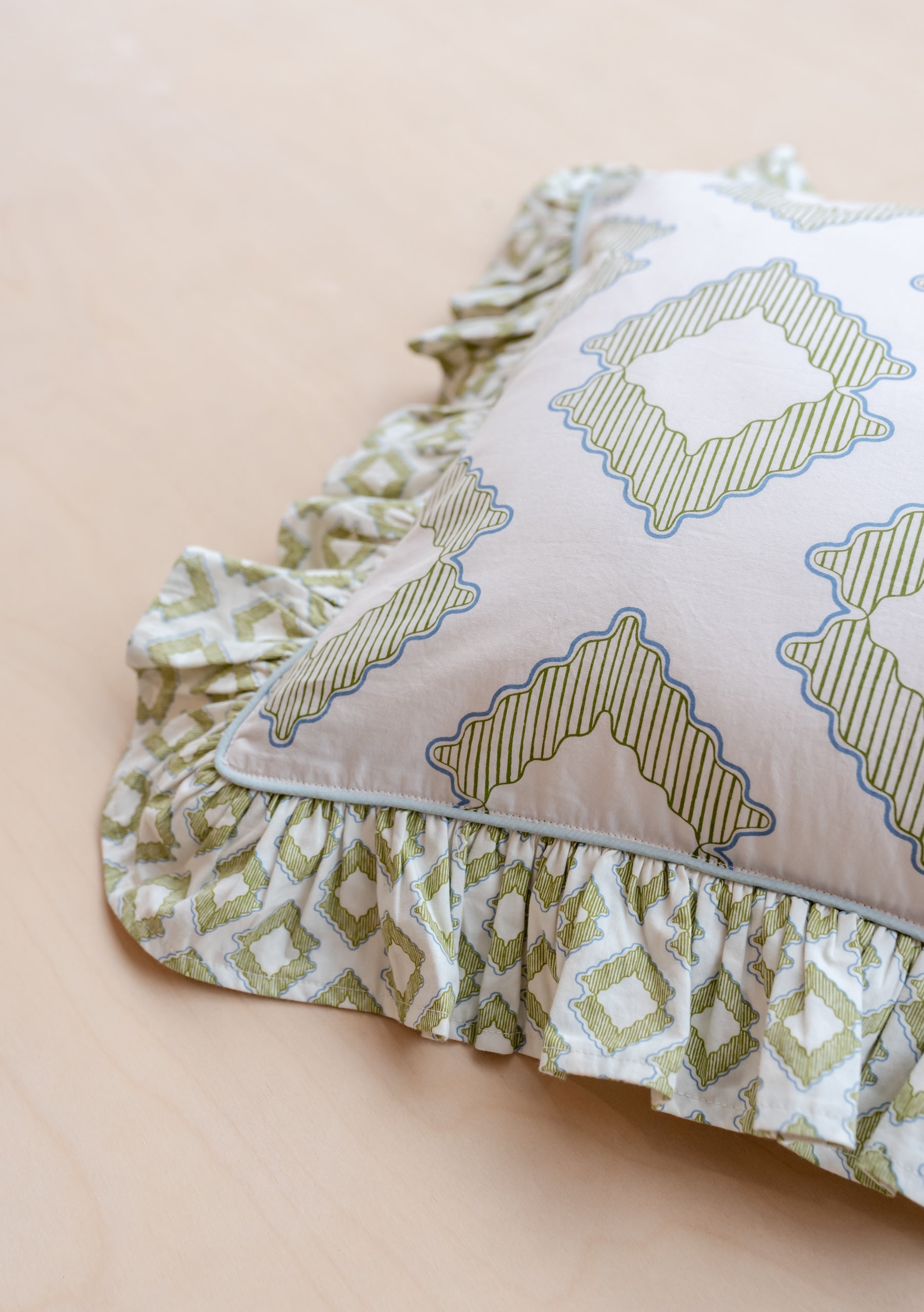 Cotton Cushion Cover in Green Diamond