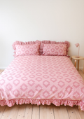 Cotton Duvet Cover & Pillowcases Set in Pink Diamond