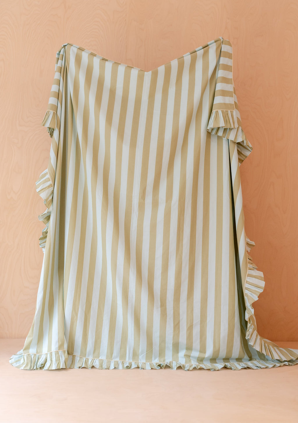 Cotton Duvet Cover & Pillowcases Set in Mint Stripe