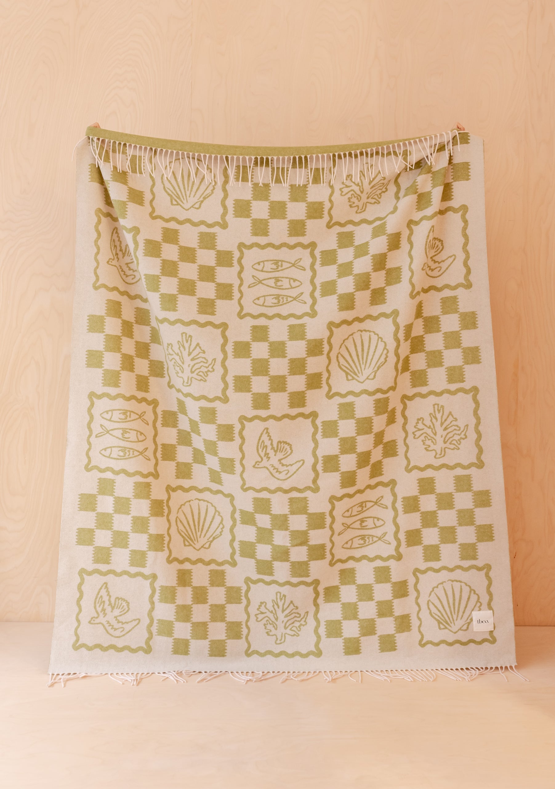 Lambswool Blanket in Green Motif