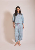 Cropped Cotton Pyjamas in Blue Lattice