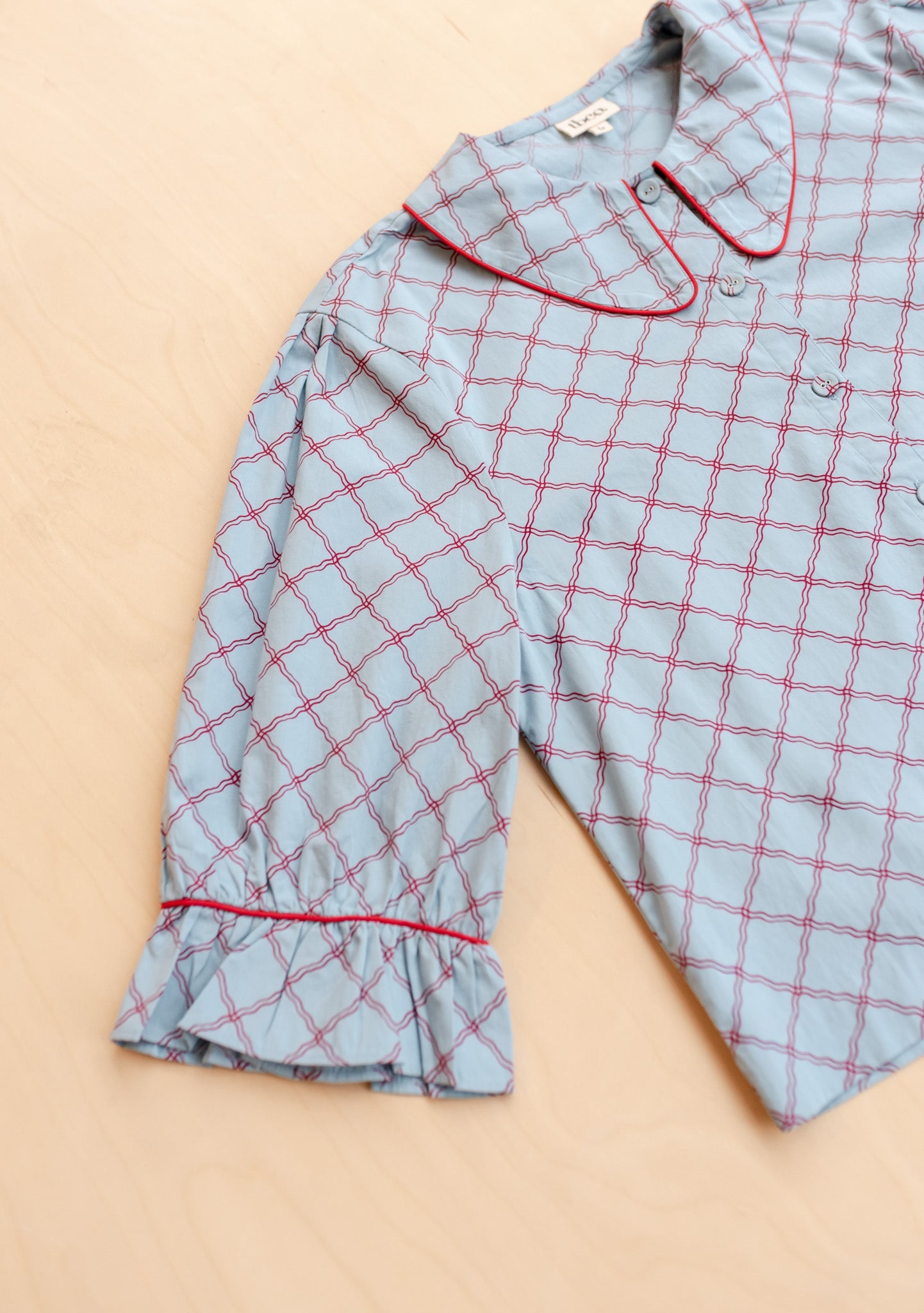 Cropped Cotton Pyjamas in Blue Lattice