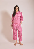 Cropped Cotton Pyjamas in Pink Lattice