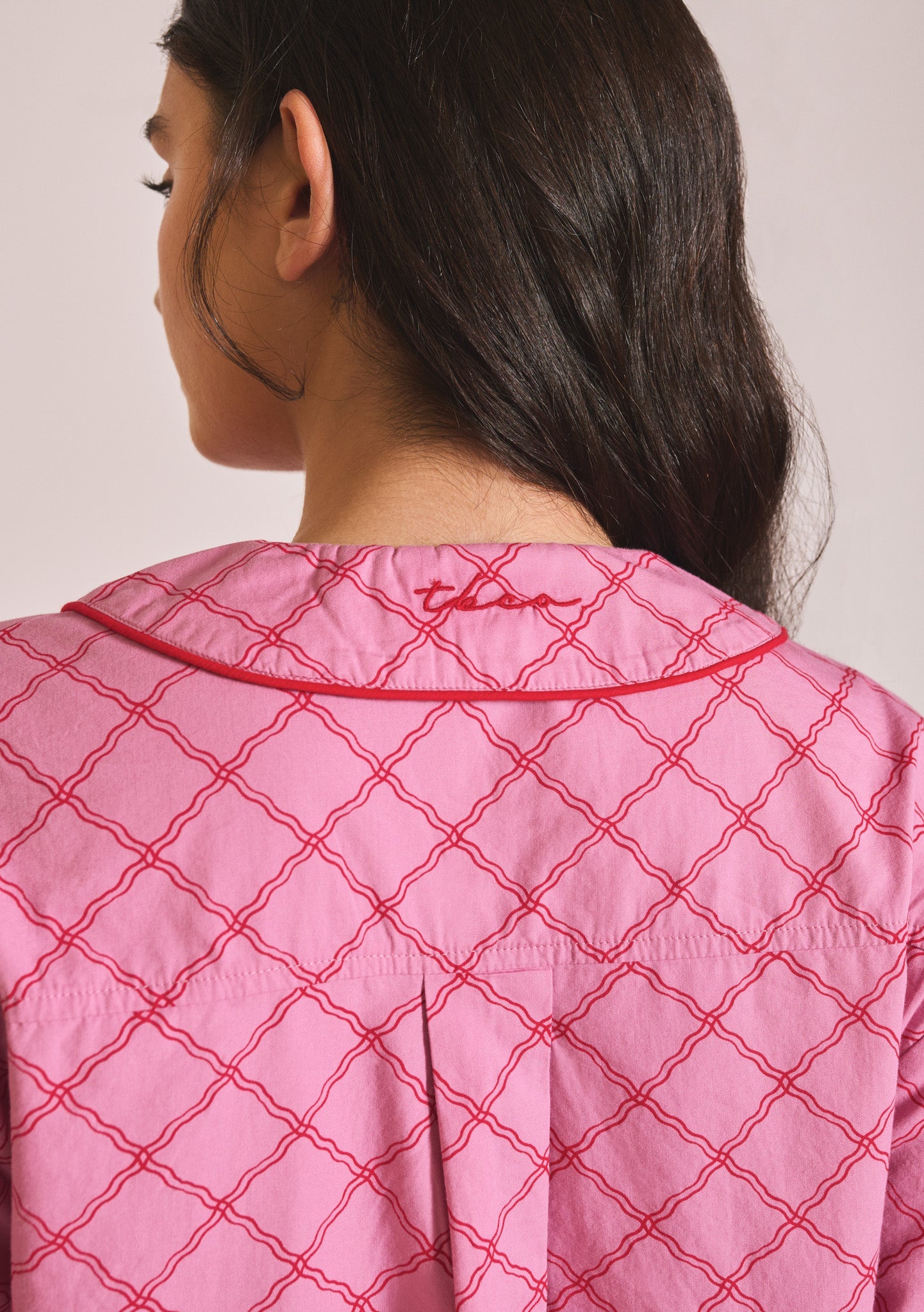 Cropped Cotton Pyjamas in Pink Lattice