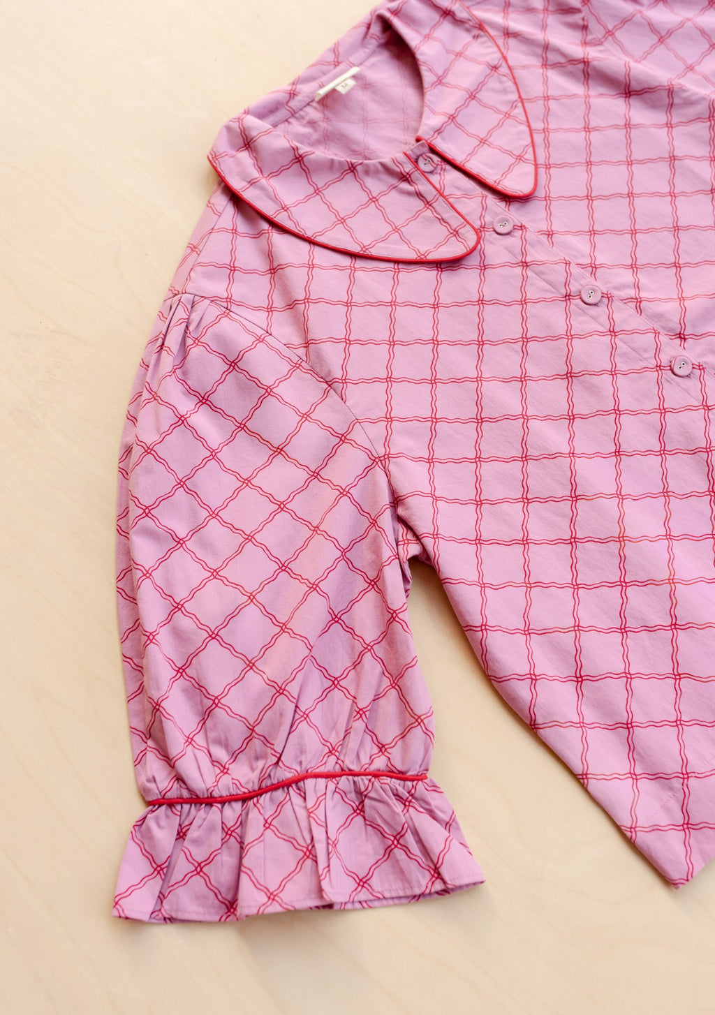 Cropped Cotton Pyjamas in Pink Lattice