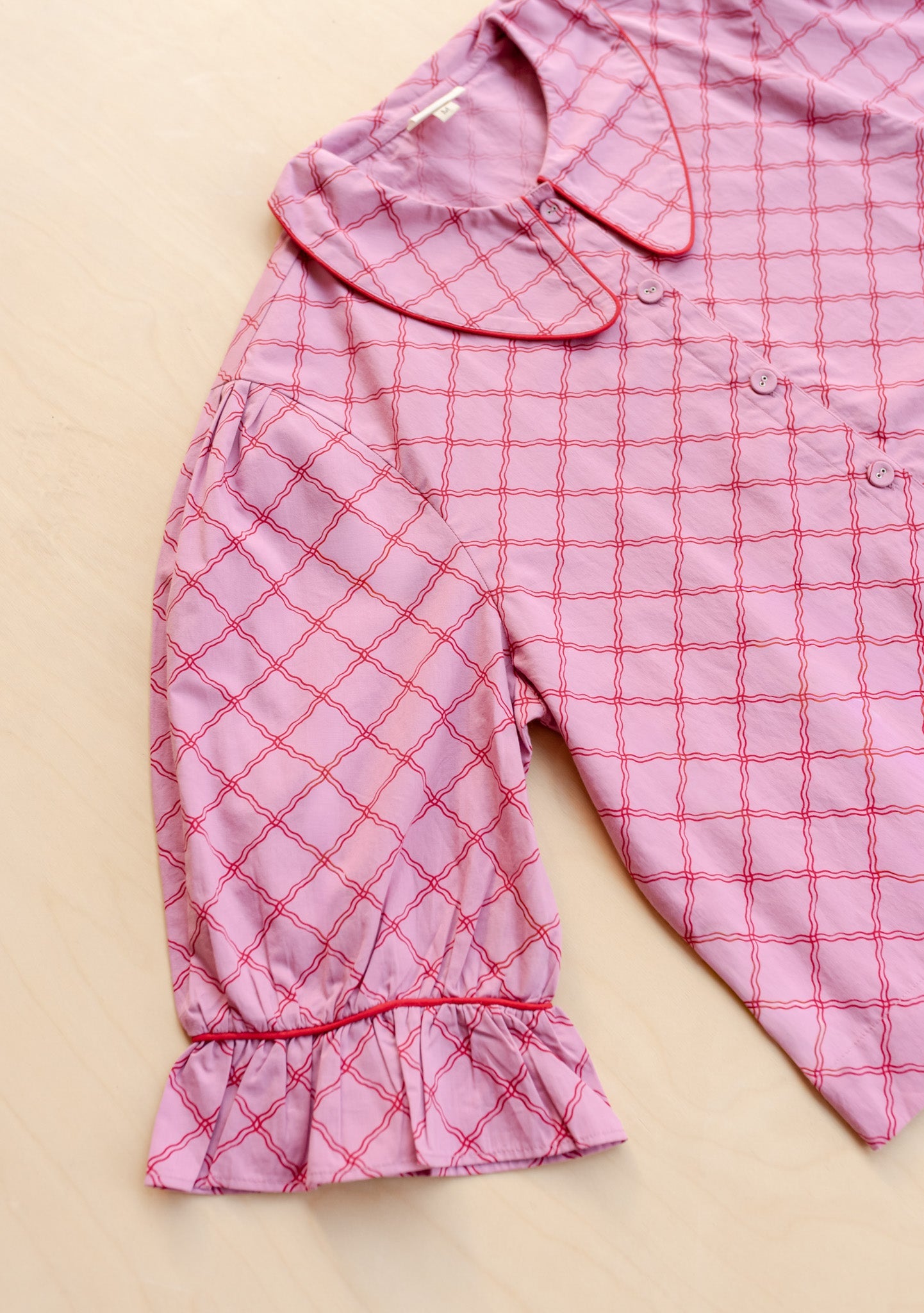 Cropped Cotton Pyjamas in Pink Lattice