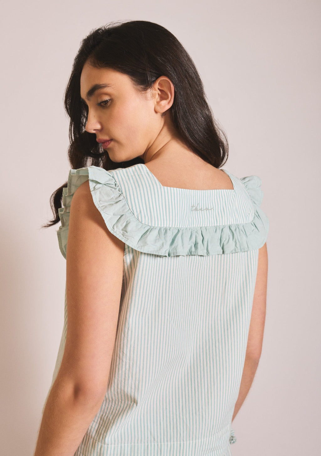 Cotton Pyjamas in Blue Stripe Ruffle