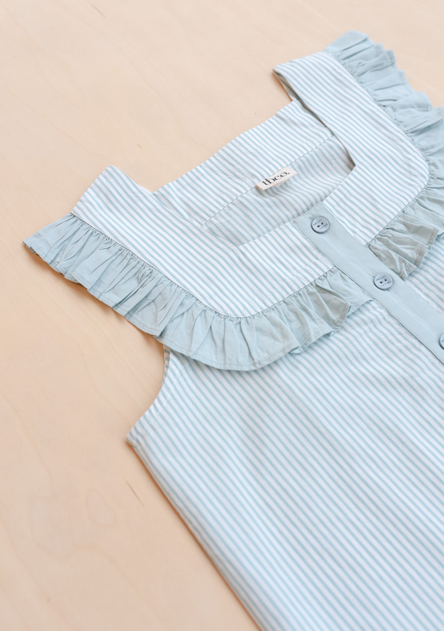 Cotton Pyjamas in Blue Stripe Ruffle