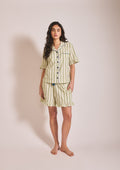 Cotton Pyjamas in Olive Stripe Ruffle
