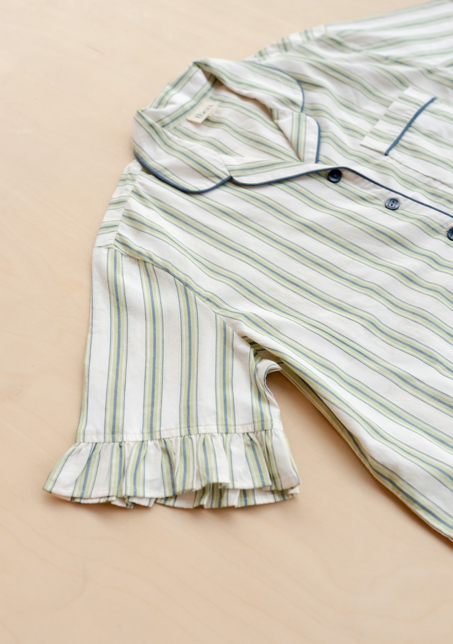 Cotton Pyjamas in Olive Stripe Ruffle