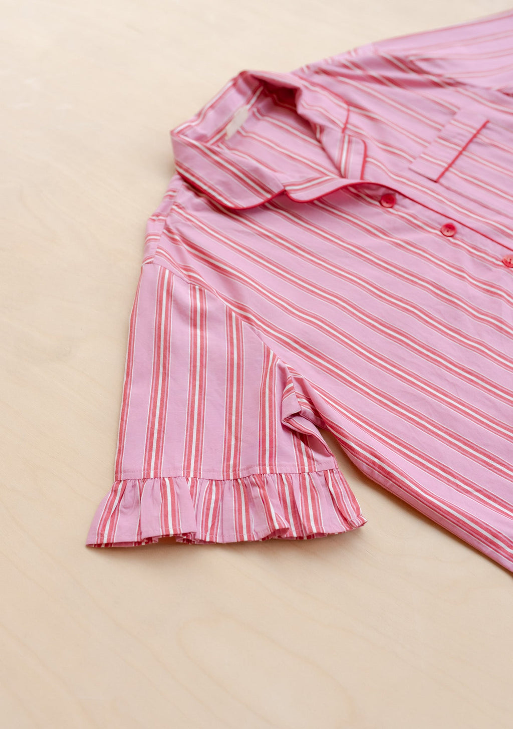 Cotton Pyjamas in Red Stripe Ruffle