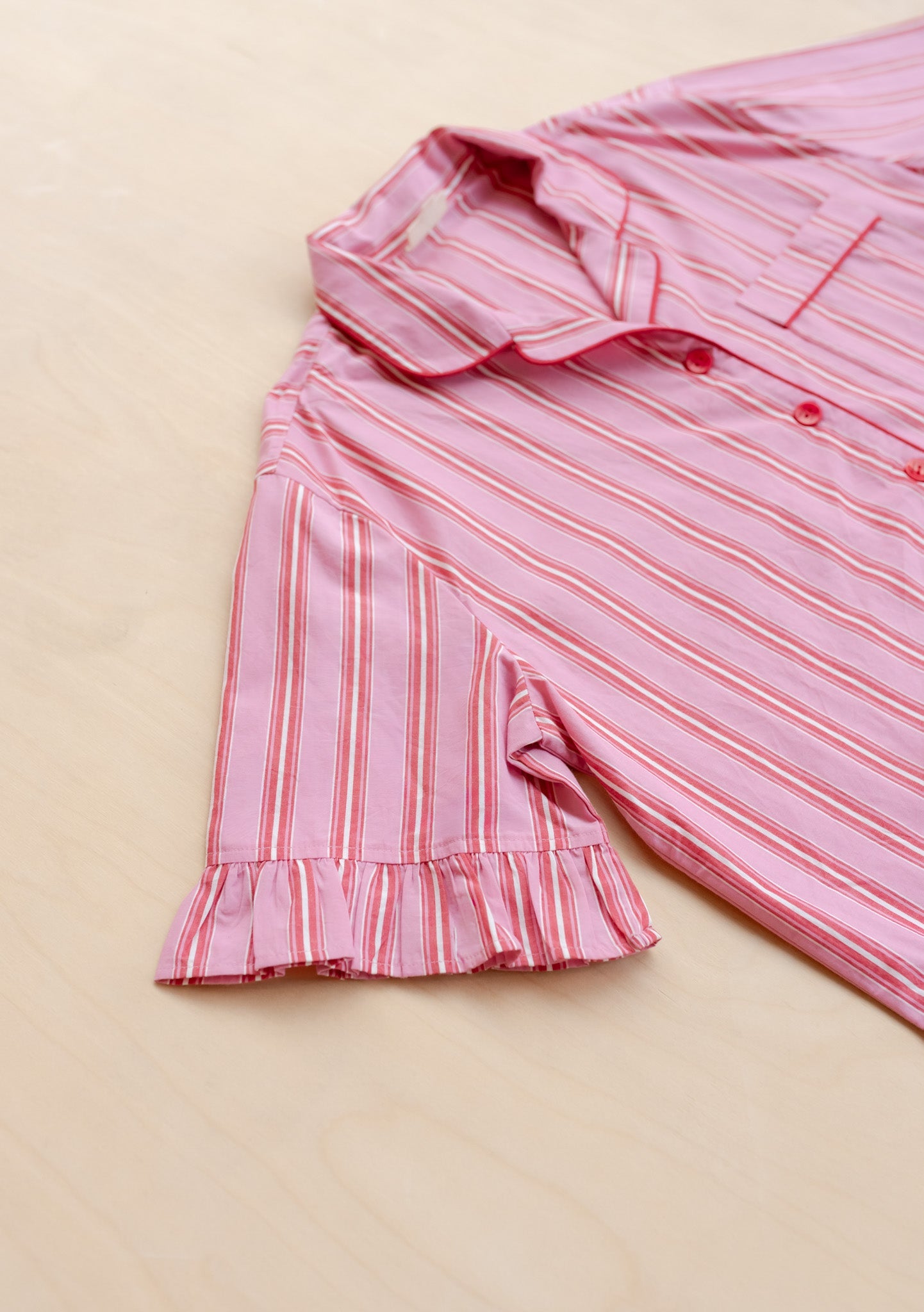 Cotton Pyjamas in Red Stripe Ruffle