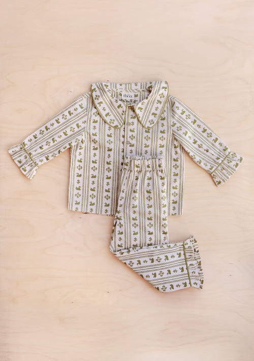 Cotton Kids Pyjamas in Olive Swan