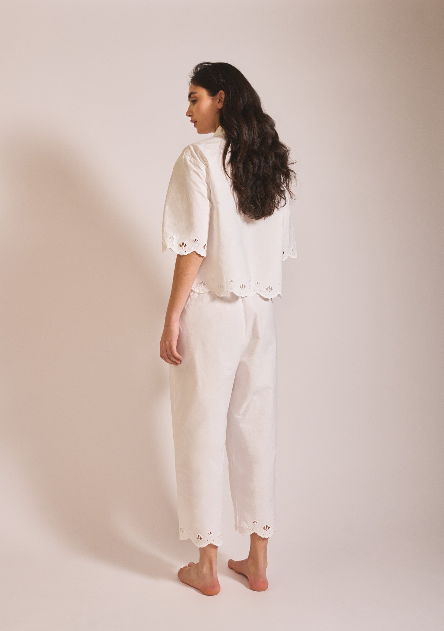 Cropped Cotton Pyjamas in White Shell