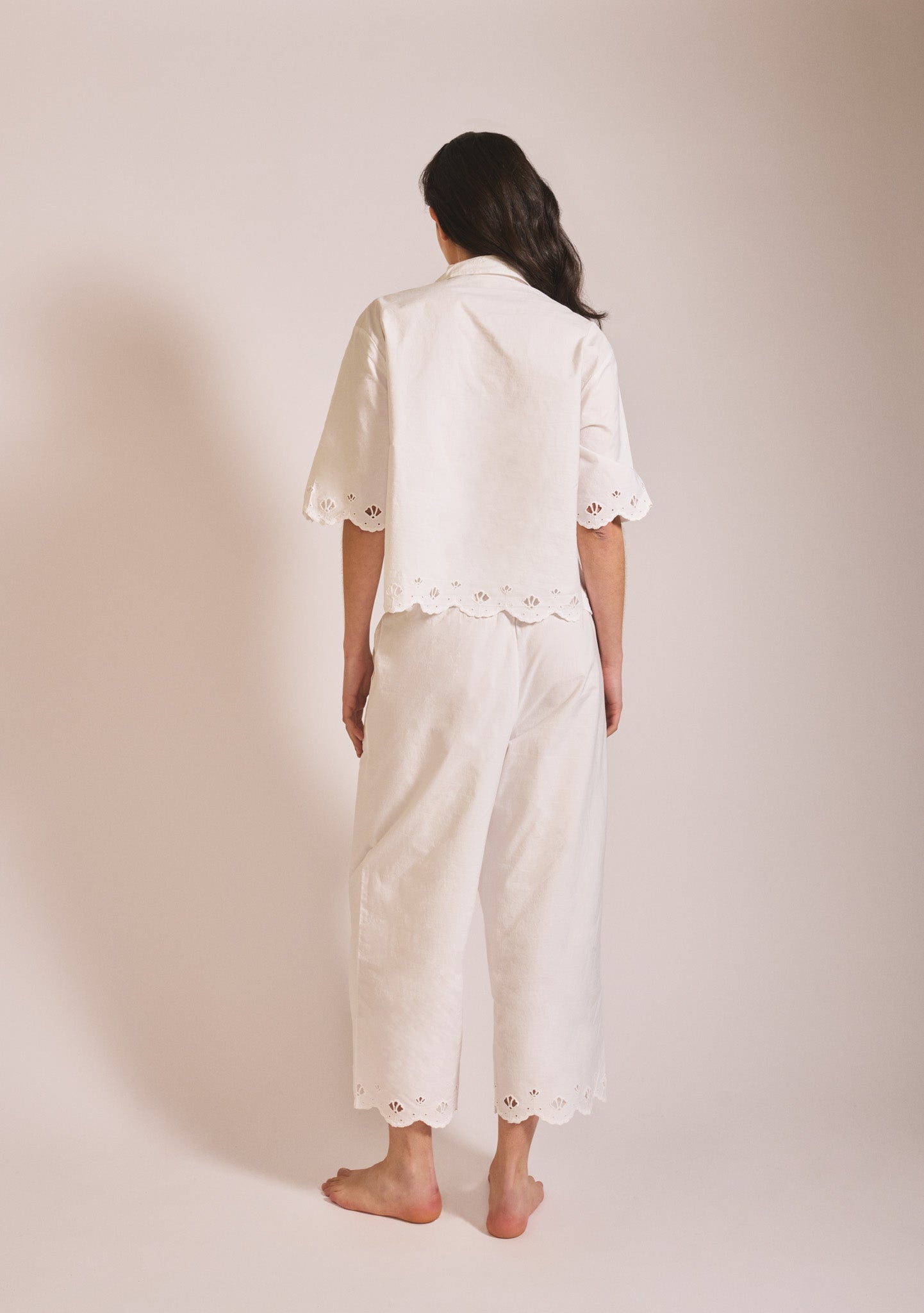 Cropped Cotton Pyjamas in White Shell
