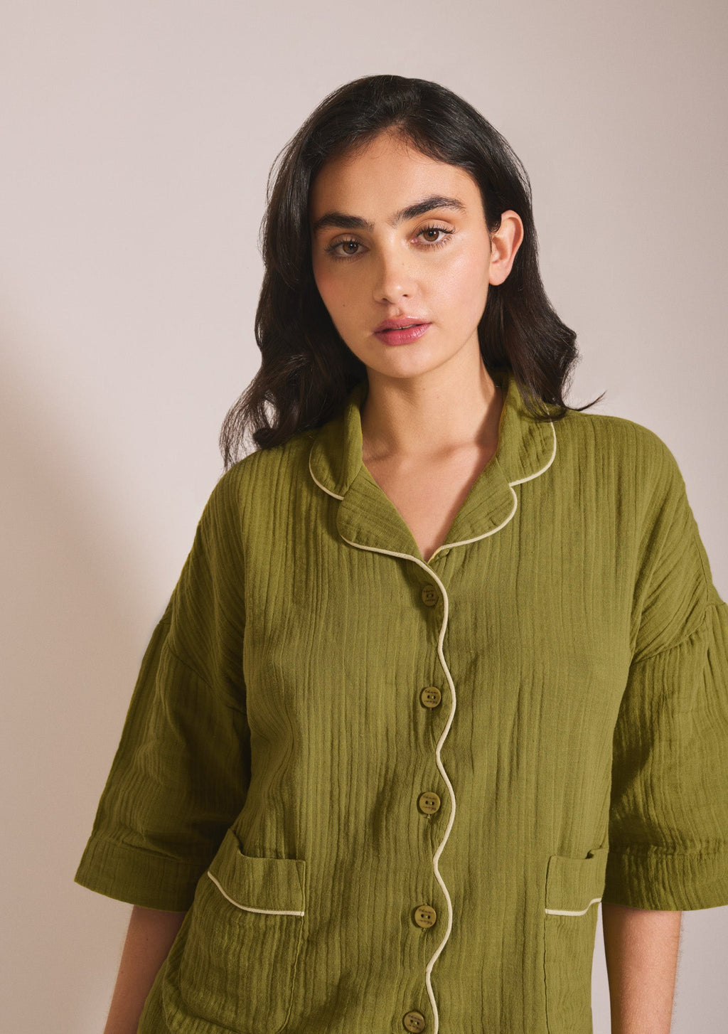 Cropped Cotton Pyjamas in Green