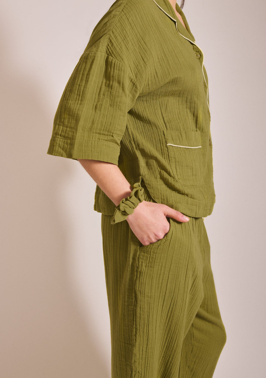 Cropped Cotton Pyjamas in Green