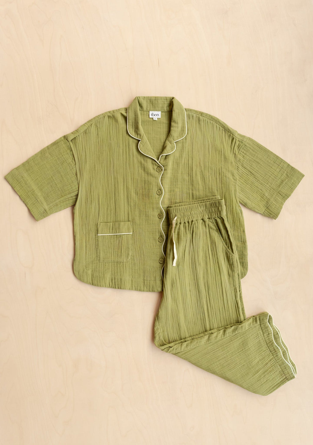 Cropped Cotton Pyjamas in Green