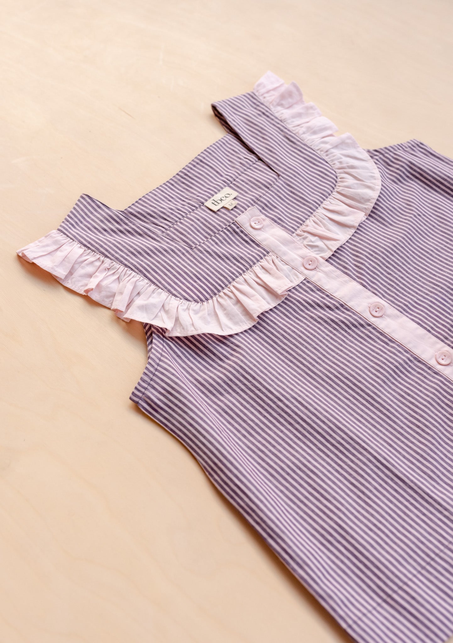 Cropped Cotton Pyjamas in Burgundy Stripe Ruffle