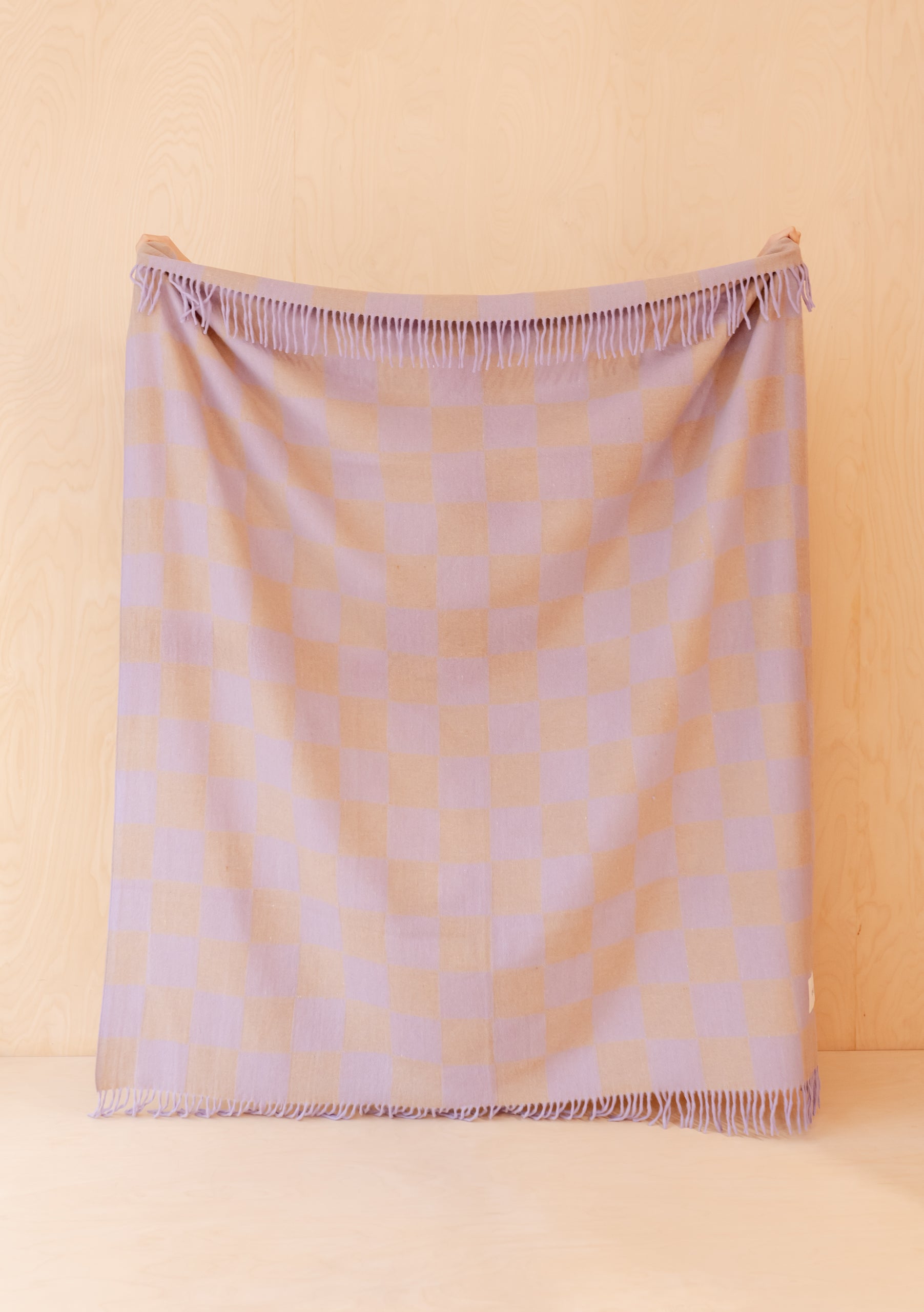 Recycled Wool Blanket in Lilac & Coffee Checkerboard