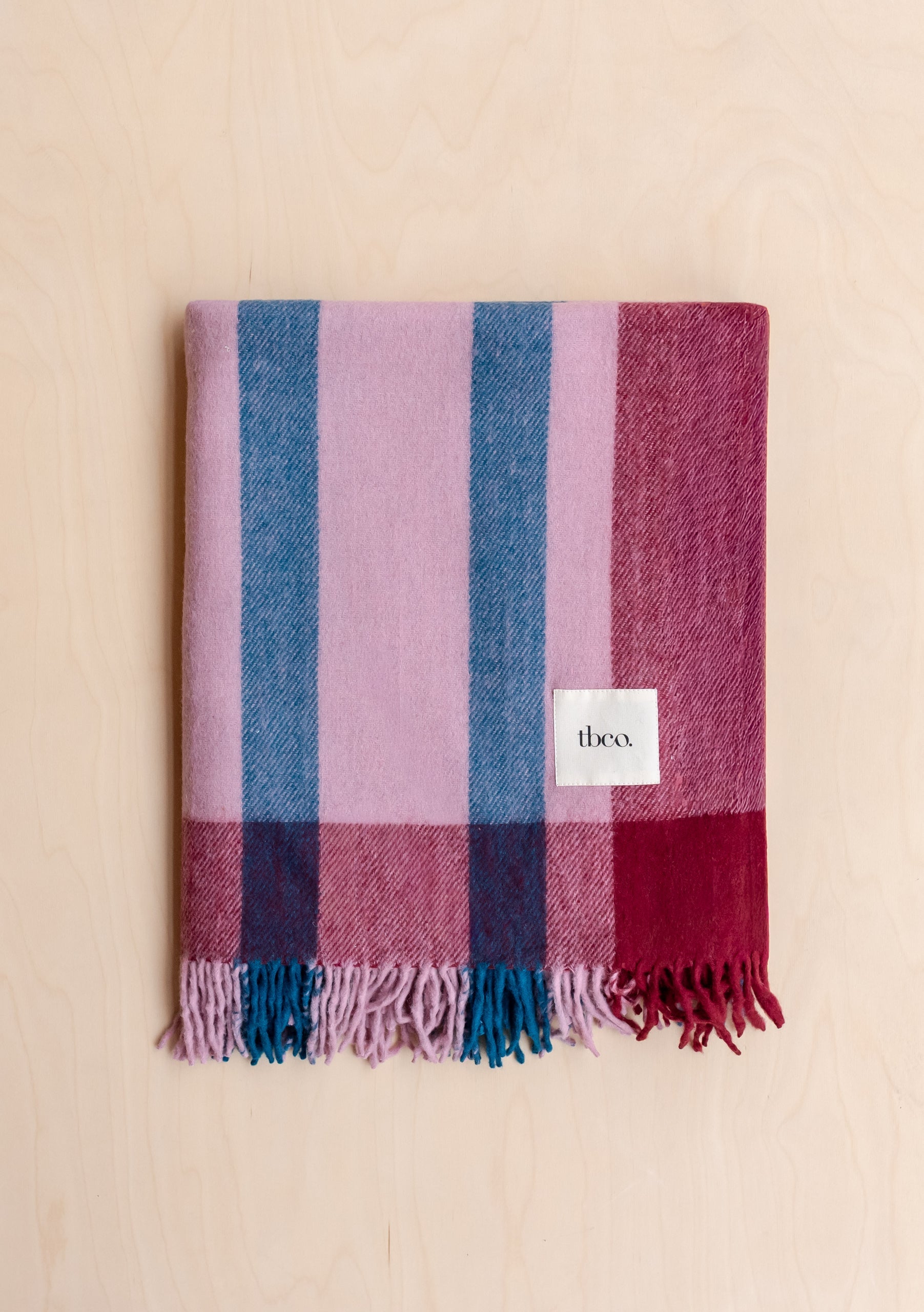 Recycled Wool Blanket in Berry Frame Stripe