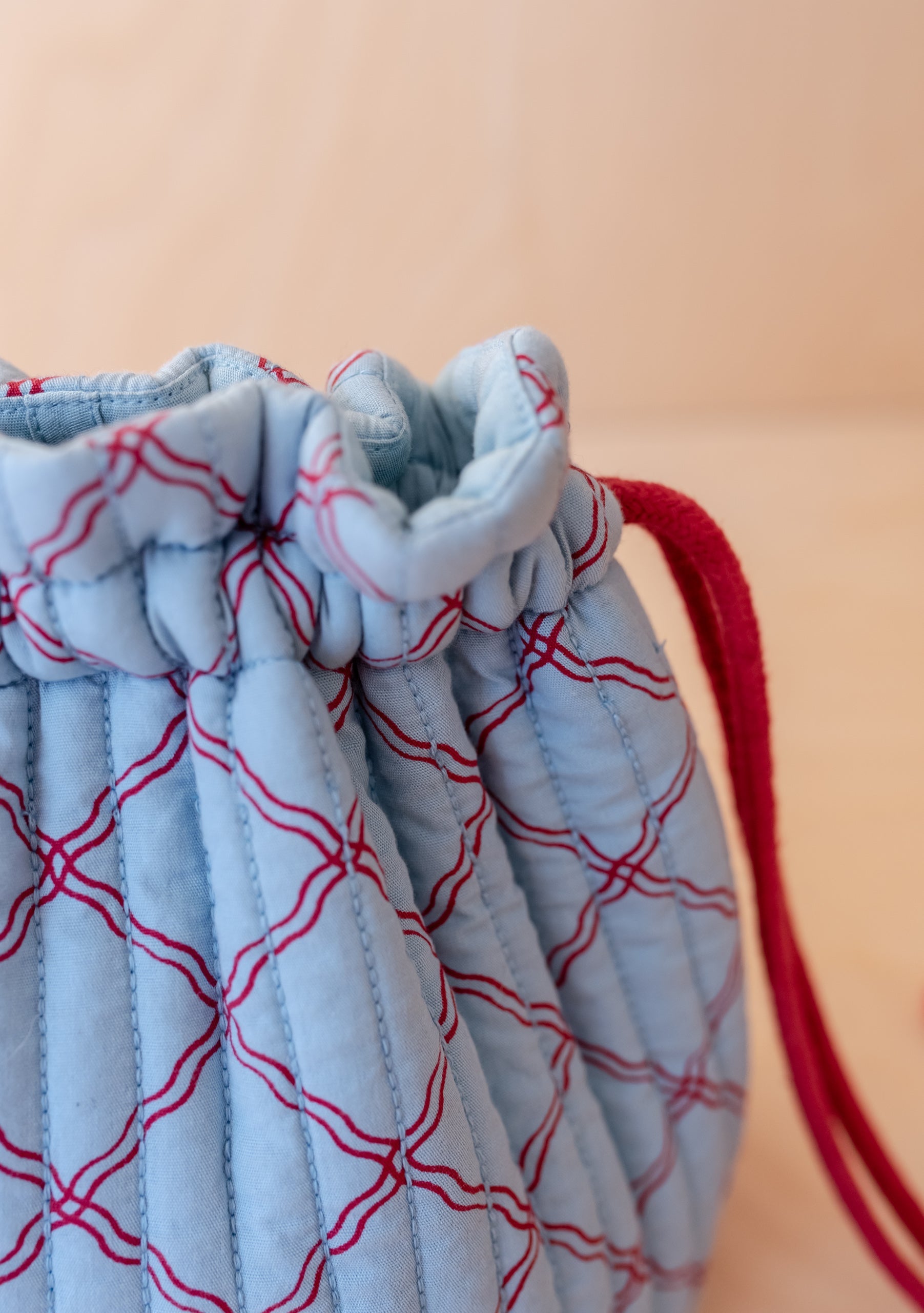 Cotton Wash Bag in Blue Lattice